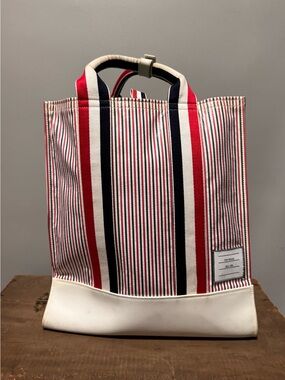 Thom Browne Striped Tote Bag Red White Blue Large Canvas Leather Shopper